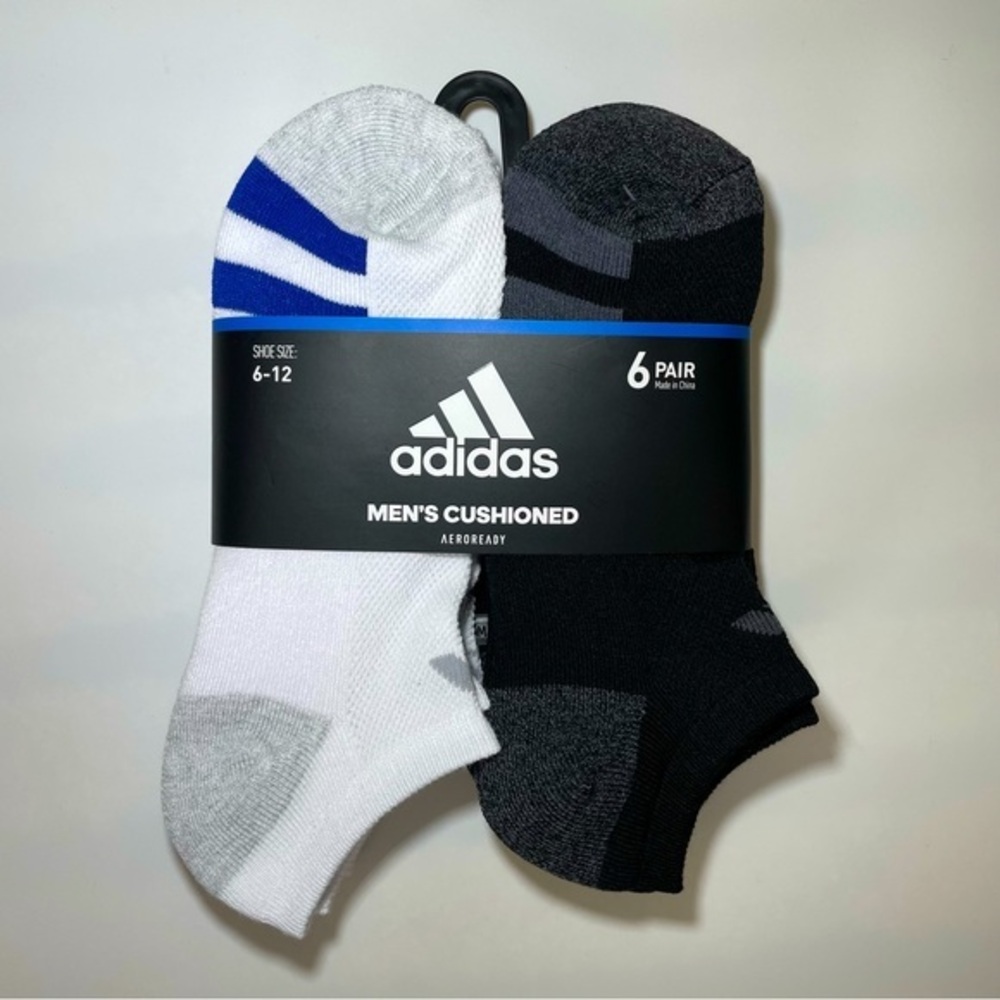 Adidas men’s no show socks 6 pack black white gray size 6-12